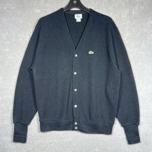 Vintage 80'S Lacoste IZOD Cardigan Men’s Large Black Acrylic Knit Made in USA